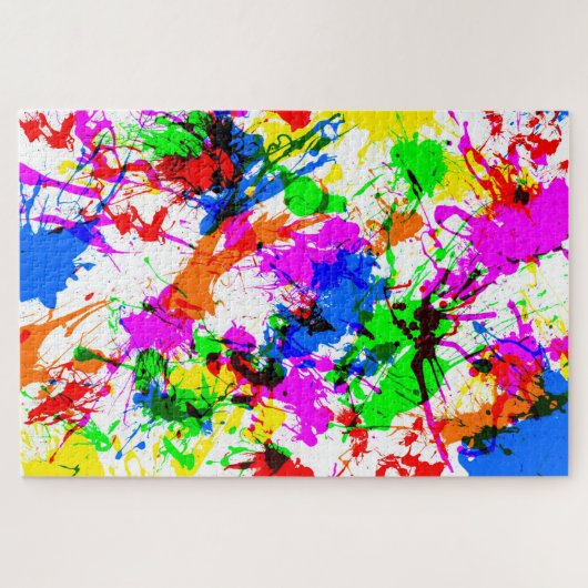 かわいいカラフル(ばちゃばちゃ)跳ねる絵を描デザイン ジグソーパズル (横)