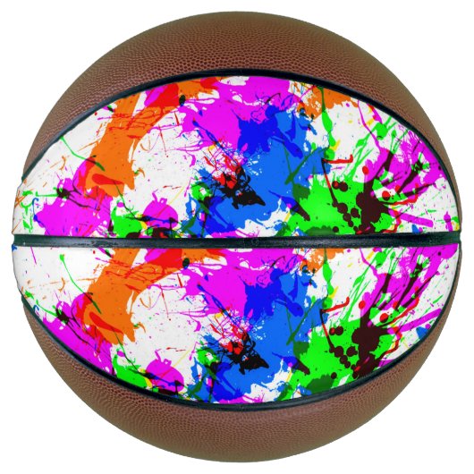 かわいいカラフル（ばちゃばちゃ）跳ねる絵を描デザイン バスケットボール (正面)