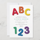 かわいいカラフルABC 123ニュートラルベビーシャワー 招待状 (正面)