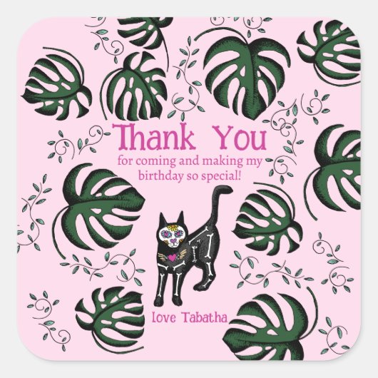 かわいいカラベラキャッツ子供の誕生日パーティーの好意 スクエアシール (正面)