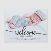 かわいいカリグラフィー写真の誕生報告カード (正面)