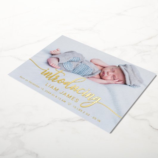 かわいいカリグラフィー写真出生発表カード 箔招待状 (回転した状態)