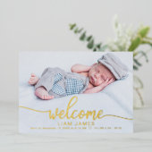 かわいいカリグラフィー写真出生発表カード 箔招待状 (立ち正面)