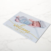 かわいいカリグラフィー写真出生発表カード 箔招待状 (回転した状態)