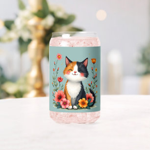 かわいいカリコキャットウィズフローラコテージコアエステティック ガラス缶