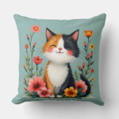 かわいいカリコキャットウィズフローラコテージコアエステティック クッション (正面)