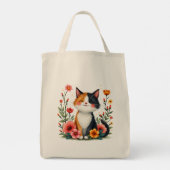 かわいいカリコキャットウィズフローラコテージコアエステティック トートバッグ (裏面)