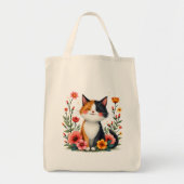 かわいいカリコキャットウィズフローラコテージコアエステティック トートバッグ (正面)