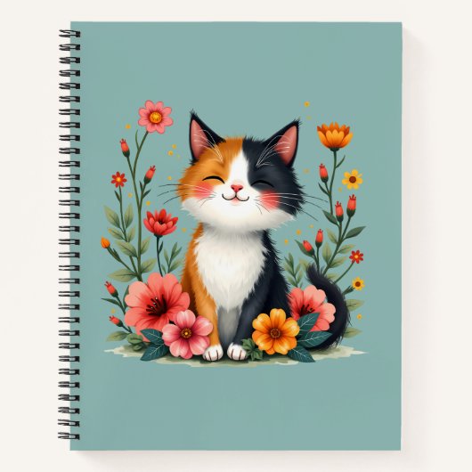 かわいいカリコキャットウィズフローラコテージコアエステティック ノートブック (正面)