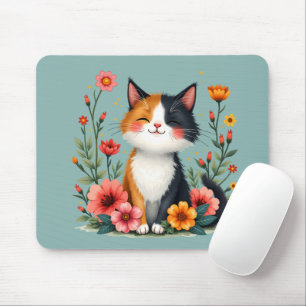 かわいいカリコキャットウィズフローラコテージコアエステティック マウスパッド