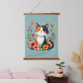 かわいいカリコキャットウィズフローラコテージコアエステティック 吊り下げ型タペストリー (寝室)