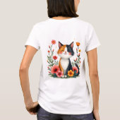 かわいいカリコキャットウィズフローラコテージコアエステティック Tシャツ (裏面)