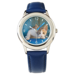 かわいいカリコキャットキッおもしろいテンアイズ写真ダイヤルプレート 腕時計