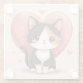 かわいいカリコキャットハートかわいいバレンタインアート ガラスコースター (裏面)