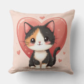 かわいいカリコキャットハートかわいいバレンタインアート クッション (正面)