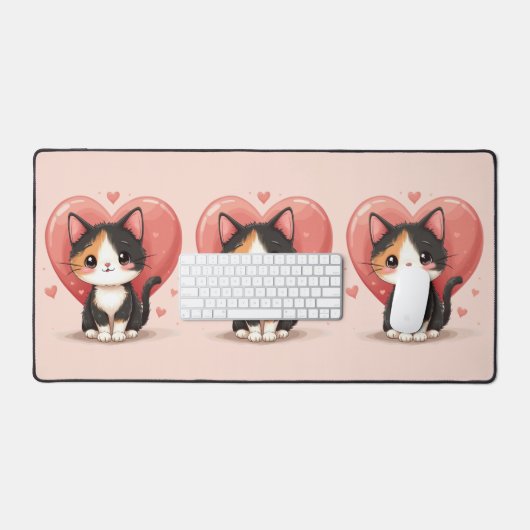 かわいいカリコキャットハートかわいいバレンタインアート デスクマット (キーボード&マウス)