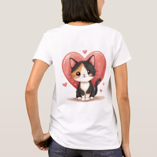 かわいいカリコキャットハートかわいいバレンタインアート Tシャツ (裏面)