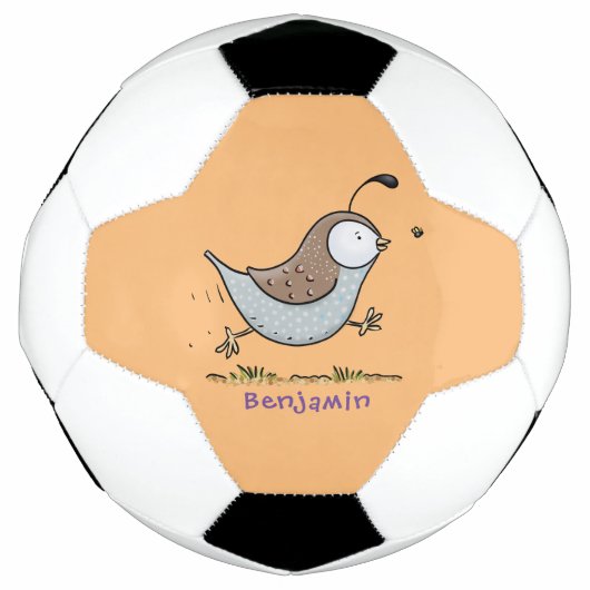 かわいいカリフォルニアのウズラの漫画イラスト サッカーボール (正面)