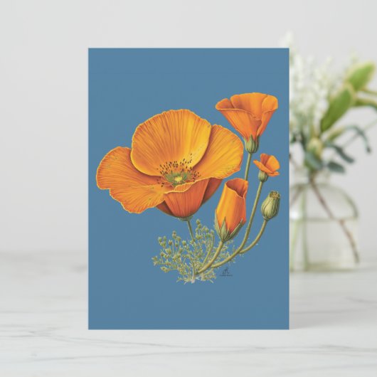 かわいいカリフォルニアポピー花ヴィンテージスタイルカード シーズンカード (スタンド正面)