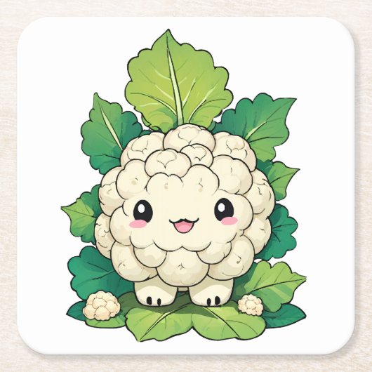 かわいいカリフラワー スクエアペーパーコースター (正面)