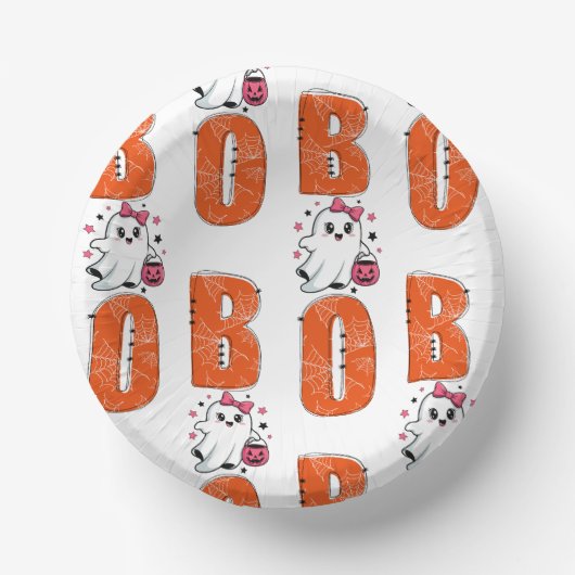 かわいいカワイイお化けの「ブー」ハロウィンデザイン ペーパーボウル (正面)