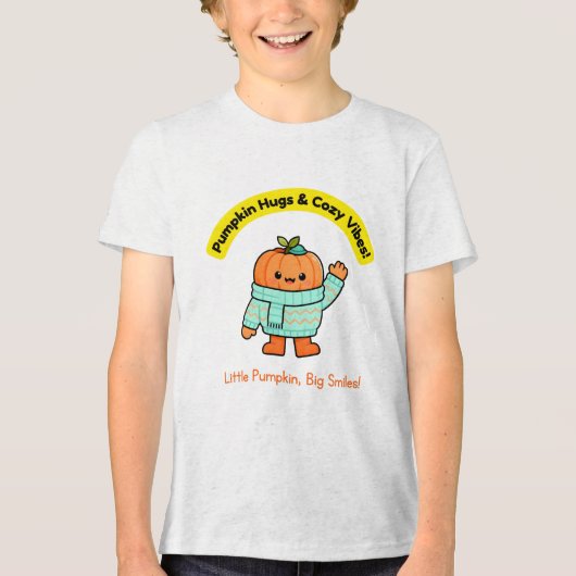 かわいいカワイイかぼちゃの秋の気配 トライブレンドTシャツ (正面)