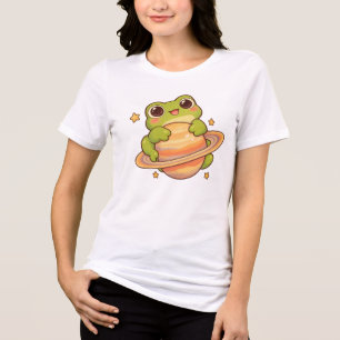 かわいいカワイイカエル土星スペースイラスト トライブレンドTシャツ