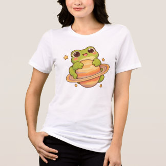 かわいいカワイイカエル土星スペースイラスト トライブレンドTシャツ