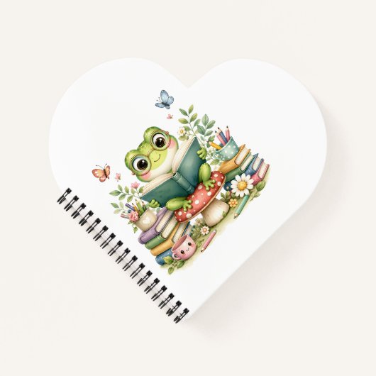 かわいいカワイイカエル 読書 水彩本 ノートブック (正面)