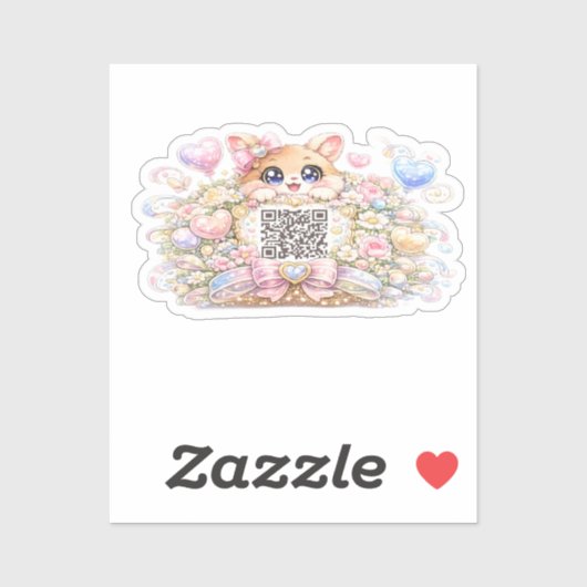 かわいいカワイイカスタムQRコード猫パステルピンクの花 シール (シート)