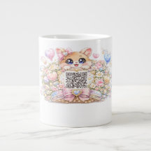 かわいいカワイイカスタムQRコード猫パステルピンクフラワー