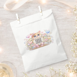 かわいいカワイイカスタムQRコード猫パステルピンクフラワー フェイバーバッグ