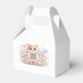 かわいいカワイイカスタムQRコード猫パステルピンクフラワー フェイバーボックス
