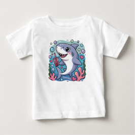 かわいいカワイイサメがボバティーを飲むオーシャンバイブス ベビーTシャツ