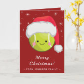 かわいいカワイイサンタテニスボールXmasスパークル赤 カード (黄色い花)