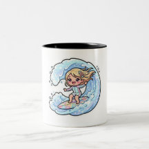 かわいいカワイイサーフィン娘 海の波 夏のビーチ S