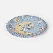 かわいいカワイイスペース - 宇宙飛行士と笑顔の月 ペーパープレート (アングル)