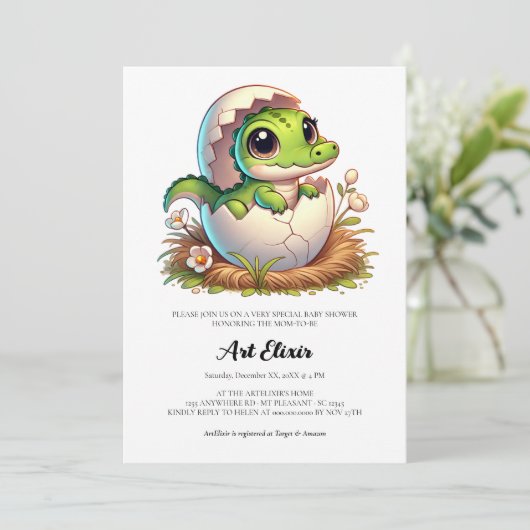 かわいいカワイイベイビーアリゲーターが孵化するベビーシャワー 招待状 (スタンド正面)