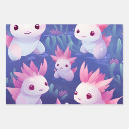 かわいいカワイイベビーAxolotls ラッピングペーパーシート