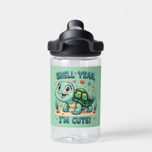 かわいいカワイイ亀　面白いダジャレ　オシャレな海の世界 ウォーターボトル (背面)