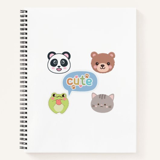 かわいいカワイイ動物の顔 | 愛らしい漫画デザイン ノートブック (正面)