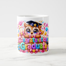 かわいいカワイイ卒業おめでとうフクロウパステルπ ジャンボコーヒーマグカップ