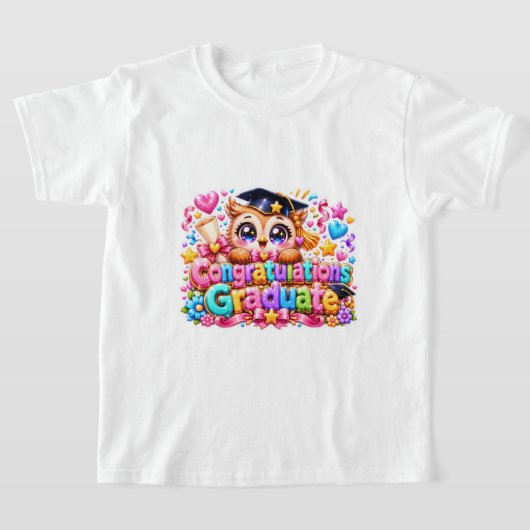 かわいいカワイイ卒業おめでとうフクロウパステルπ tシャツ (レイダウン)