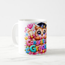かわいいカワイイ卒業おめでとうフクロウパステルピ コーヒーマグカップ