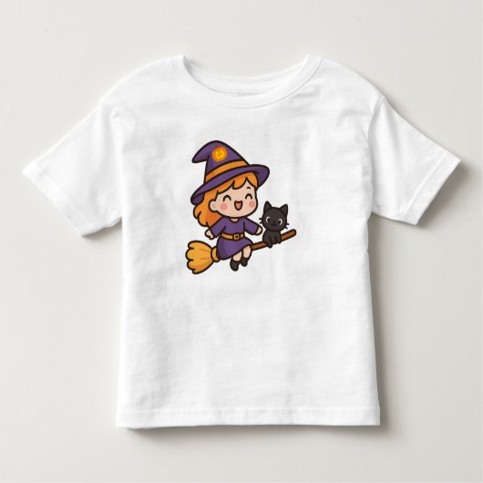 かわいいカワイイ魔女と猫のハロウィンデザイン トドラーTシャツ (正面)