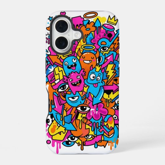 かわいいカワイイ ドリップ モンスター パターン iPhone 16 ケース (裏面)