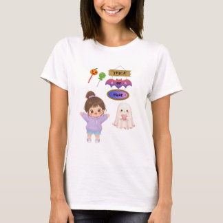 かわいいカワイイ・ハロウィントリック・オア・トリートちび女子グ Tシャツ