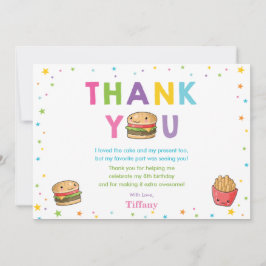 かわいいカワイトファストフードバーガーパーティーガール誕生日 サンキューカード