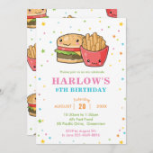 かわいいカワイトファストフードバーガーパーティーガール誕生日 招待状 (正面/裏面)