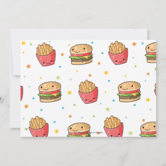 かわいいカワイトファストフードバーガーパーティーボーイ誕生日 サンキューカード (裏面)